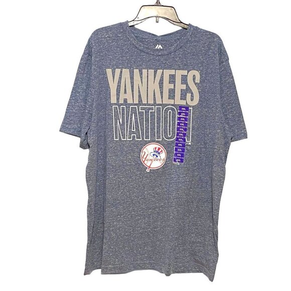 Yankees Nation T-Shirt Blue Gray Speckled Short Sleeves Yankees Logo Men's 2XL - Picture 1 of 9